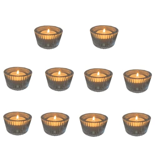 Portavelas pequeño de vidrio transparente de 10 piezas, con 10 velas pequeñas, mini candelabro de cristal a rayas, utilizado para cenas, bodas, cumpleaños y decoración del hogar Cover