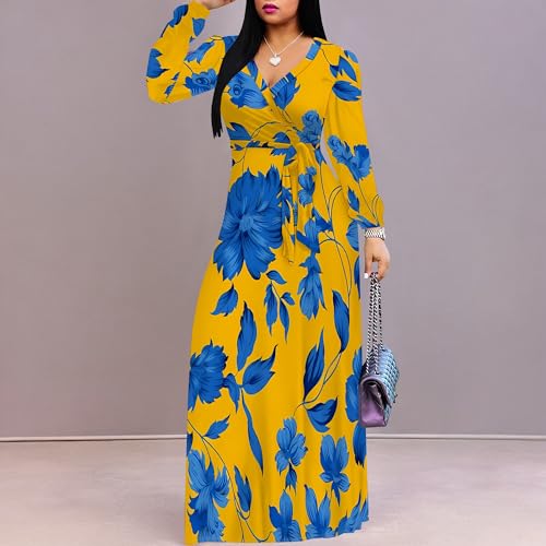 Image of PinkPatty Women's Long Sleeve Maxi Dress Plus Size Casual V Neck Wrap Dress with Pockets&Belt