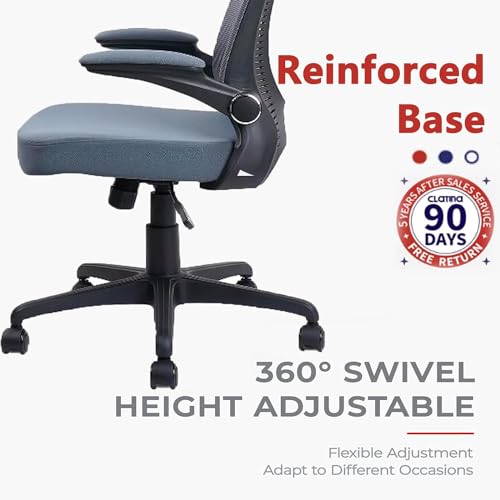 Image of CLATINA Ergonomic Office Desk Chair, Office Guest Chair Reception Mid Back Mesh Office Chair Ergonomic Swivel Grey Mesh Computer Chair Flip Up Arms with Lumbar Support Adjustable Height Task Chair