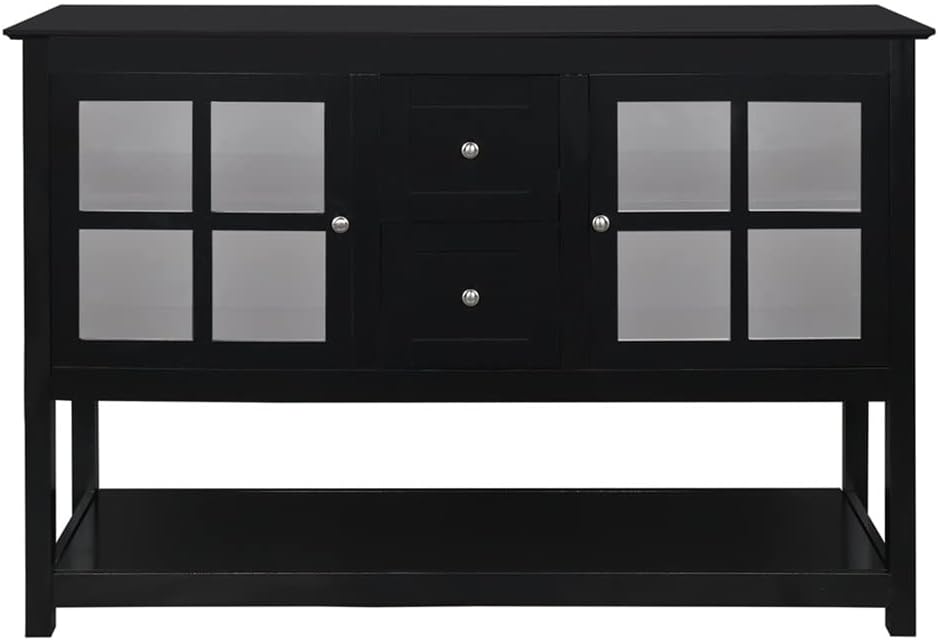 Kitchen Credenza & Sideboard Buffet Storage Cabinet with 2 Doors & Storage Shelves 52 Inch Entryway Serving Storage Cabinet (Color : Black, Size : 134.5 x 40.5 x 89cm) (Black 134.5 x 40.5 x 89cm)