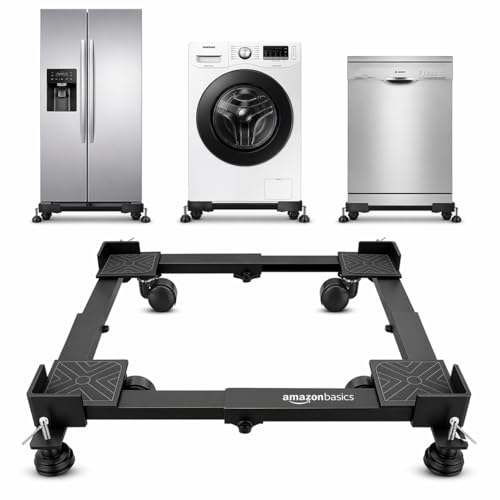 Image of Amazon Basics Washing Machine Stand- Adjustable Metal Trolley with Wheels for Home with 4 Anti Vibration Rubber Grips- Stands Upto 180 Kg Weight, Also Suitable for Dishwasher, Air Cooler
