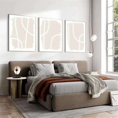 Póster abstracto de líneas blancas para dar luz a paredes vacías con un tríptico nórdico beige