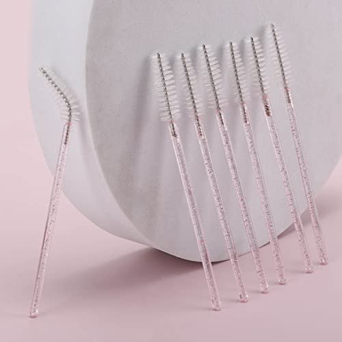 Image of Tbestmax 300 Pcs Disposable Spoolies, Mascara Wand Eyelashes Brushes Applicator for Eyebrow Eye Lash Extension Pink Stick White Head