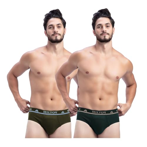 Image of Milton Mens Pure Cotton Solid Briefs|Soft Breathable Underwear for Men|Outer Elastic Comfort Fit Waistband|Skin-Friendly Essentials|Multi-Color, Color Name May Vary as per Availability|Pack of 2