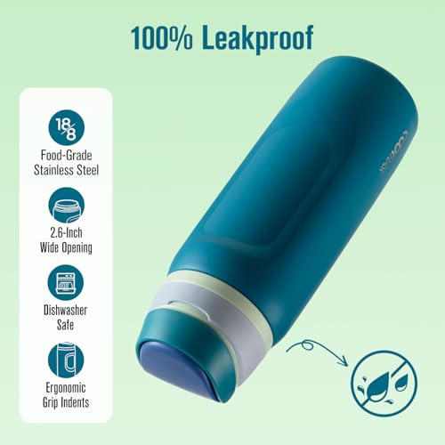 Image of Coolflask MegaSip Insulated Water Bottle 32 oz with Straw, Stainless Steel Water Bottles Leak-Proof, 24+ Hours Cold, BPA-Free Dishwasher Safe, Water Flask for Sports Gym Work Office, Scuba Blue