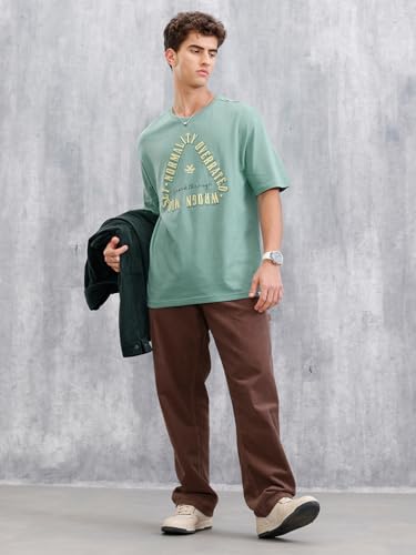 Image of WROGN Men's Cotton T-Shirt | Retro Typography Print | Oversized Fit