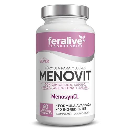 Feralive Laboratories Menovit 60 Cápsulas – Fórmula MenosynCL con Cimicífuga y Lúpulo – Quercetina, Maca, Salvia con Calcio y Vitaminas – Suplemento para Menopausia, Bienestar Hormonal y Salud Ósea