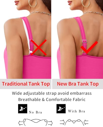 Image of V FOR CITY Women Tank Top with Built-in Padded Bra Adjustable Wide Strap V-Neck Camisole Cotton Cami Shirts