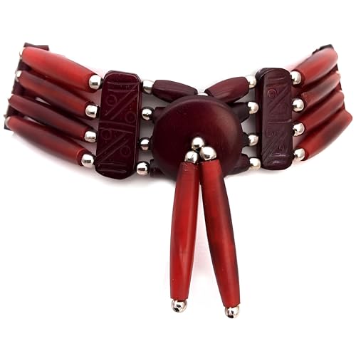 outROAR Gear American Indian Style Bone Choker Necklace, 4 Row Burgundy Red Traditional Hairpipe Beads, Unisex Adjustable