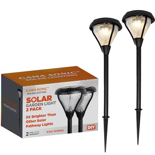 Gama Sonic Premier Outdoor Pathway Garden Landscape Light with 2 Color LEDs, Warm White and Bright White, Black, Heavy Duty Cast Aluminum, 50 Lumens, 2-Pack (239002)