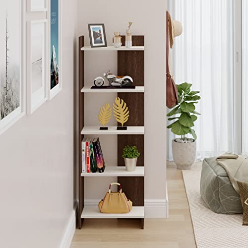 Image of BLUEWUD Lagoon Engineering Wood Multipurpose Floor Corner Stand Bookshelf with Home Decor Display Shelves Wall Book Storage Rack Organizer Cabinet Living Room Bedroom Office Home (Wenge & White)