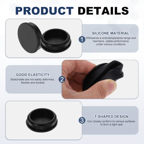 Image of MECCANIXITY 18pcs T-Shaped Silicone Plugs 49.8mm 1-31 /32 Inch Dia, Black | Snap in Plug Hole Seal Cover Round Rubber Stopper for 48.5-49.8mm Holes Kitchen Rubber Bulkheads Waterproof Sealing
