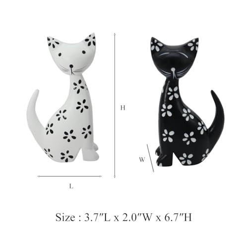 Estatuas de gato de madera decorativas modernas, 2 piezas miniatura 3