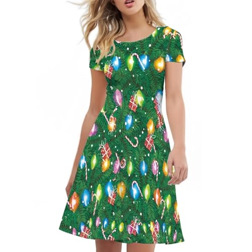 Image of POLERO Sunflower Dress for Women Floral Summer Dresses Short Sleeve Casual Sundresses Midi Dresses