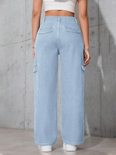 Image of Tagas Women Cargo Jeans | Women,s Cargos-Pants | (Women's) Denim Cargo's Pants || Cargo,s for Woman || Oversized-Jeans for Woman's || Loose Jeans Pant for Woman,s