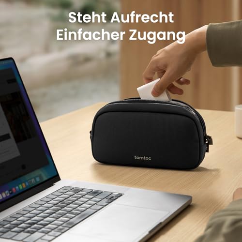 tomtoc Elektronik Organizer Tasche, Wasserresistent EDC Zubehör Kabeltasche, Tragbar Kabelorganizer Tech Pouch Bag für Handy Netzteil, Ladekabel, Ladestecker, Powerbank, Festplatte, Schwarz