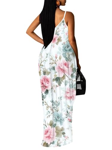 Image of Women Spaghetti Strap Maxi Dress with Pockets | Soft fabric relaxed fit sleeveless v neck with pockets for party and daily wear