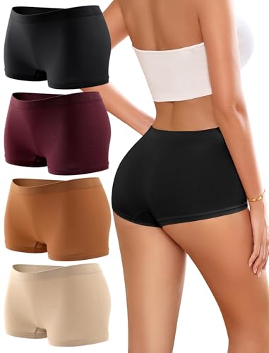 Image of Womens Boyshorts Underwear Seamless Boxer Briefs Full Coverage Soft Stretch Boxer Shorts For Women 4 Pack