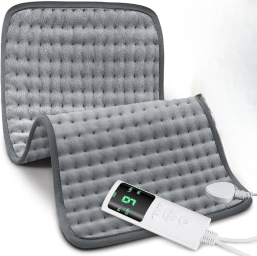 Image of Extra Large Electric Heating Pad for Back Neck Shoulder Pain Relief | 30 x 60 cm Heat Pad with 9 Heat Settings & 4 Auto Off Timers | Soft Washable Fabric for Cramps Menstrual Pain | Gray