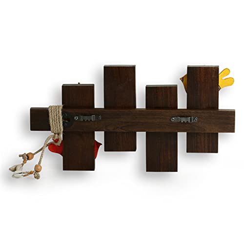 Image of ExclusiveLane 'Birds On Planks' Warli Handpainted Wooden Key Holder for Home Decor Stylish (6 Hooks, Sheesham Wood)| Key Hangers for Wall Key Holder Stand Key Stand for Wall Key Chain Holder for Wall