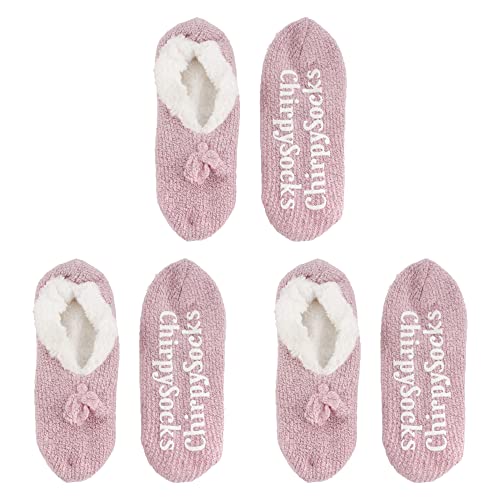 Image of BambooMN Adult Women Super Soft Warm Cozy Fancy Yarn Slippers Non-Slip Lined Socks, Indoor Comfy House Slippers, 3 Pairs