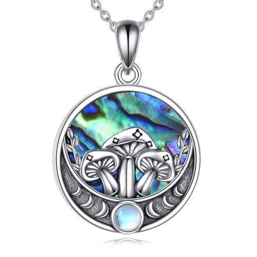 Colgante de plata de ley con forma de seta, piedra lunar, joyería, regalos de cumpleaños para mujeres, plata, abulón