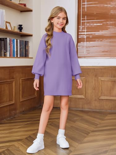 Haloumoning Girls Oversized Sweater Dress Kids Fall Long Lantern Sleeve Ribbed Knit Pullover Dresses2