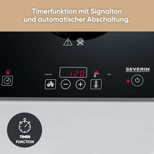 SEVERIN Kochplatte Induktion, für Küche, Büro oder Camping, hochwertige Herdplatte mit stufenloser Temperatureinstellung, Campingkocher mit Glaskeramik-Kochfeld, schwarz, 2.000 W, KP 1071 6