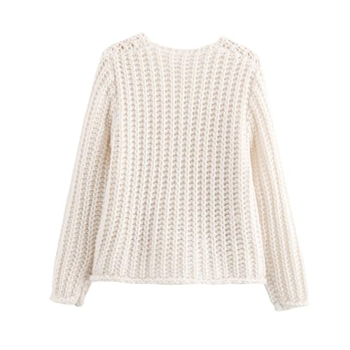 Image of Chevara Women's Cropped Knit Cardigan Long Sleeve Crewneck Button Down Fall Sweater with Pockets(0113-White-S-CW)