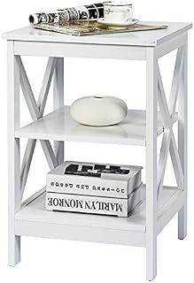 COSTWAY Bedside Table, 2/3-Tier Nightstand Sofa Side End Table with Storage Shelf, Modern Wooden X-Shaped Coffee Snack Table for Living Room, Bedroom and Office (White, 3 Tiers: 40 x 40 x 61cm)
