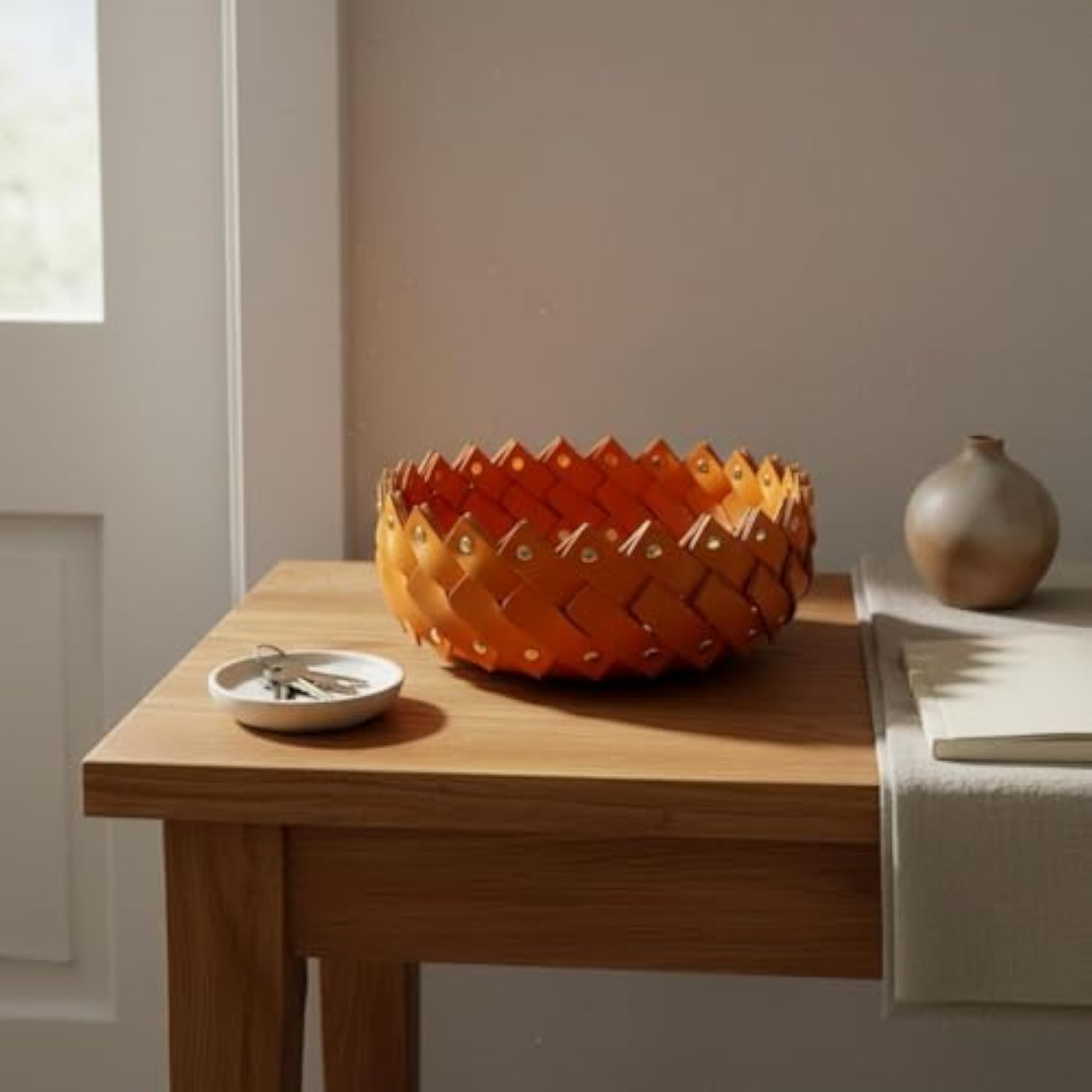 Handwoven Woven Leather Tray, Multi-Purpose Decorative