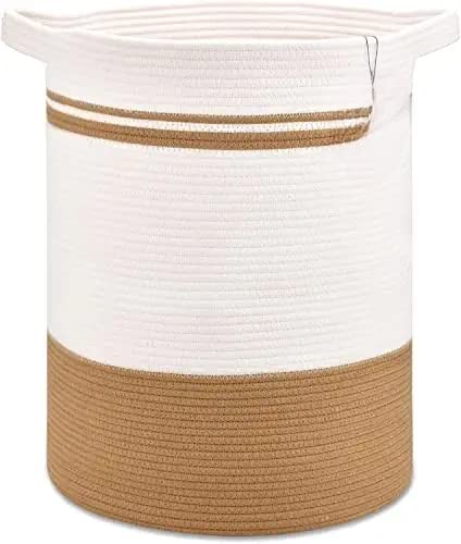 Image of Laundry Basket For Storage, High Storage Basket, Laundry Hamper With Handles, 15X 17, Cotton Rope Storage Hamper, Woven Laundry Baskat, Toy,Clothes And Woven Basket (Beige)