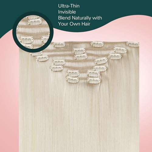 Image of Easyouth 24 Inch Clip in Hair Extensions Human Hair Blonde Hair Extensions Clip ins White Blonde Clips in Hair Extension Real Human Hair Add Length and Volume 7Pcs 120G