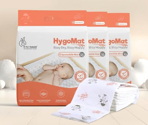Image of R for Rabbit HygoMat Baby Disposable Changing Mats | 60x60 cm, Pack of 30 Combo Super Absorbent Leak-Proof Underpads | Ultra-Soft Anti-Bacterial Kids Diaper Changing Bed Protector Sheets (White Bunny)