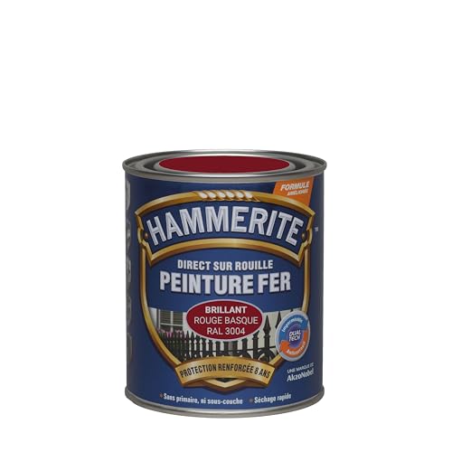 Hammerite Peinture Métal Direct sur Rouille - Anticorrosion, imperméable, direct sans sous-couche - Rouge Basque RAL 3004 Laqué 2,5 L