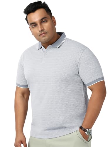 Image of Bewakoof Men's Geometric Print Regular Fit Half Sleeve Jacquard Plus Size Polo T-Shirt