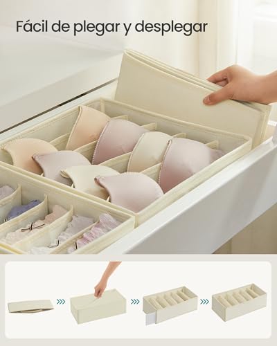 Miniatura 6 de Songmics Juego De 8 Organizadores Para Cajones De Ropa Interior, Divisores De Cajones, Plegables, Para Sujetadores, Calcetines, Corbatas, Cajas De Tela Para Armario, Beige Rus008m01