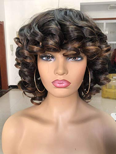 Annivia Short Afro Curly Wigs with Bangs for Women Kinky Curly Hair Wig