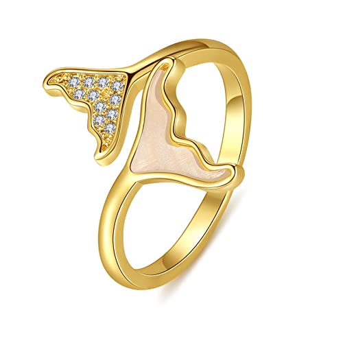 Anillos de oro para mujer, chapados en plata de 14 quilates, anillos de cola de sirena abiertos...