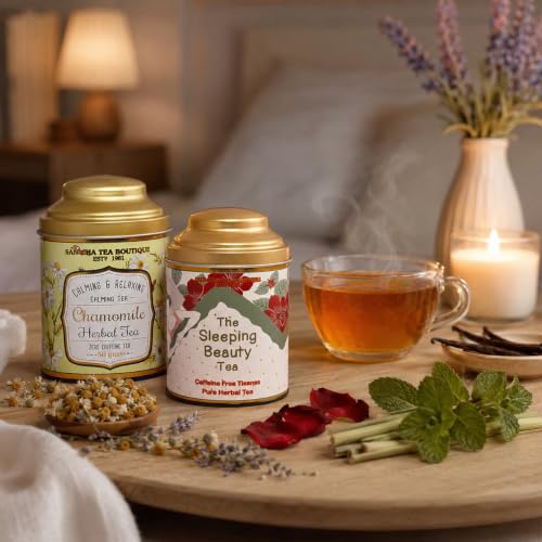 Image of Sancha Tea Boutique, Tea Combo Pack: Chamomile Herbal (50g) & Sleeping Beauty (30g), Caffeine Free Tisane, Best Sleep /Bedtime Teas