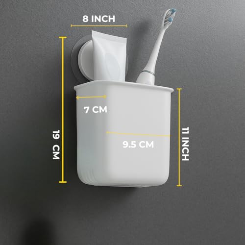 Image of Toothbrush Holder for Bathroom Wall - Pack of 2 | Self Adhesive ABS Organizer for Toothpaste, Comb, Sponge, Remote, Shaving Brush | Wall Mounted Bathroom Storage Box