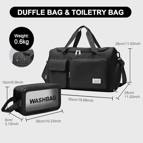 Image of Suruid Gym Bag with Shoe Compartment, Sports Duffle Bag for Women, Black Gym Bag&toiletry Bag, 19.68 x 11.02 x 11.02 inches, Sporty-functional | Dry Wet Separation Pouch, For Men and Women, Overnight Weekender Training Handbag Yoga Bag