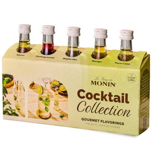 Monin - 5 Flavor Classic Cocktail Collection: Pomegranate, Mojito, Agave Nectar, Mango, and Pure Cane Syrups, Great for Classic Happy Hour Cocktails, Non-GMO, Gluten-Free (50 ml per bottle)