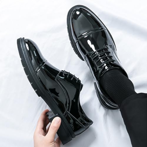 Men's Patent Leather Platform Cap Toe Formal Oxfords Classic Round Toe Non Slip Lug Sole Lace-Up Comfortable Dress Derby Tuxedo Shoes for Business Wedding Party3