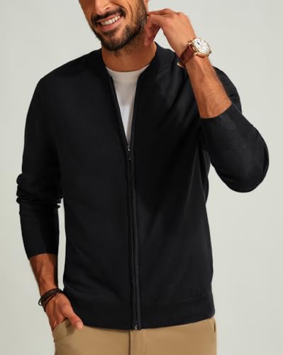 Men's Casual Full Zip Cardigan Sweater Slim Fit Stand Collar Sweater Jacket4