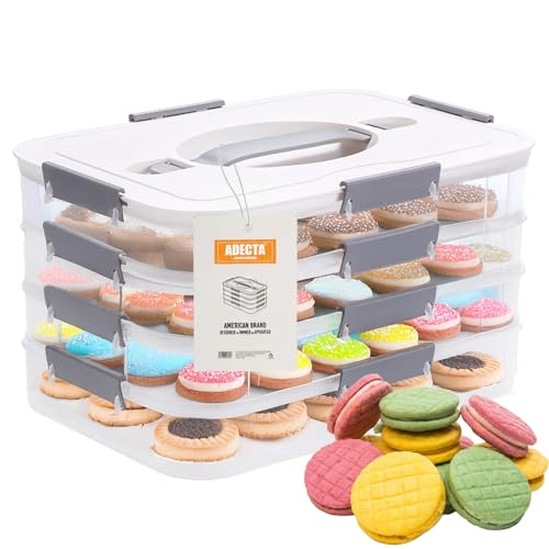 ADECTA Cookie Storage Containers 4-Layer Stackable with Lids & Handle | BPA-Free Cookie Storage Containers, Cookie Carrier with Lid and Handle, Cookie Storage Container for Baked Goods, Snacks, Travel