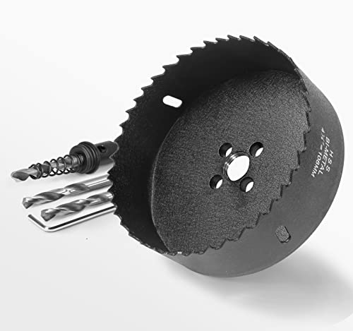 Image of 4-1 /4 Inch Hole Saw with 3 /8 inch Triangle Shank Quick Change Arbor, JTemgle Bi-Metal Hole Saw Heavy Duty Hole Cutting Tool for Cornhole Boards, Recessed Lights, Wood, Plastic, Drywall & Soft Metal