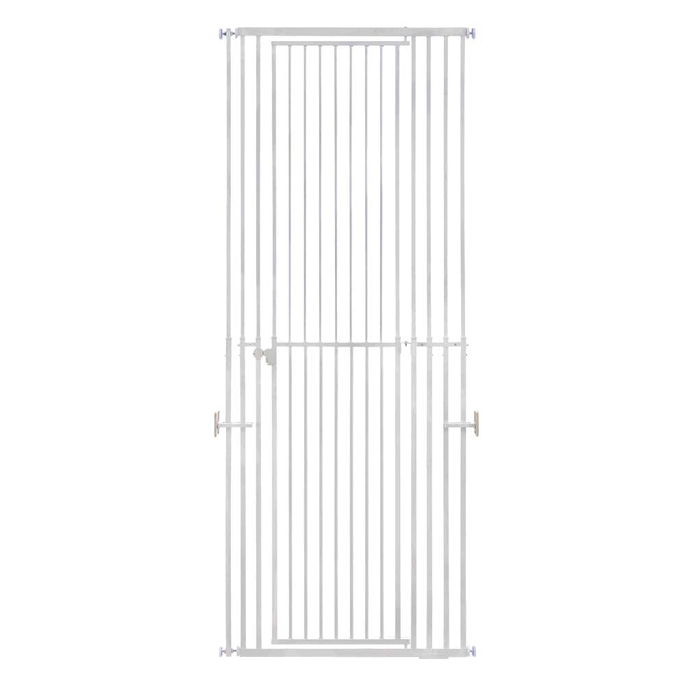 unipaws Cancello per gatti extra alto, regolabile in altezza 119-220 cm, adatto per aperture larghe 70-95 cm, cancello per animali domestici in metallo senza foratura, con porta a due vie, per porte