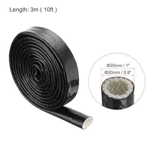 Image of MECCANIXITY 3 /4 inch ID 10ft Heat Shielded Fire Sleeve Silicone Coated Fiberglass Tape, for Automotive Hose Lines Wires Electrical Wiring, Black