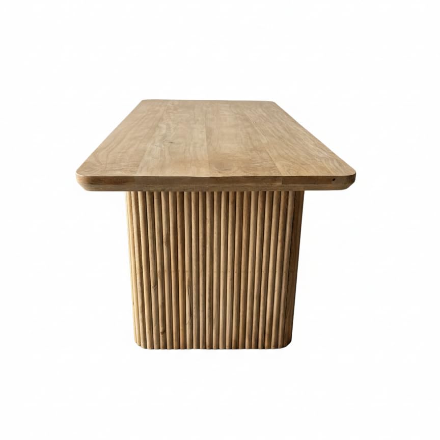 Image of ANGEL FURNITURE Grafton Solid Mango Wood Dining Table, Fluted Column Legs, Contemporary Style (Oak Finish, 140 * 90)